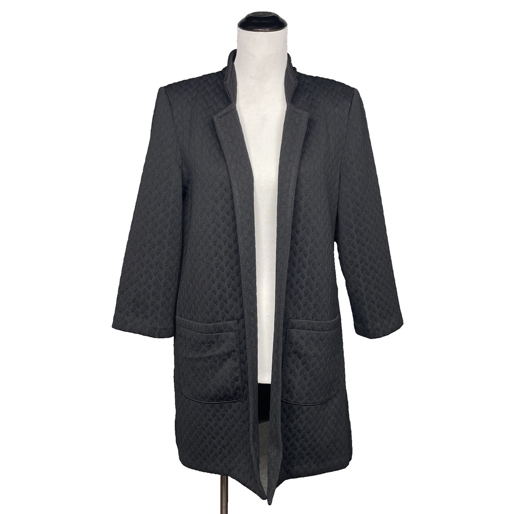 NYCC New York Clothing Co Black Quilted Open Front Jacket Large Career‎ Travel